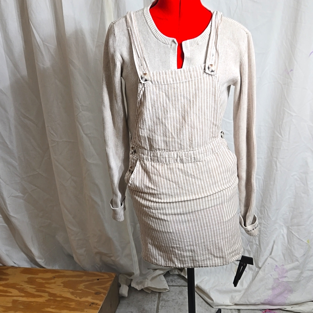 Linen Stripe Overall Dress Minimalist Neutral Cute